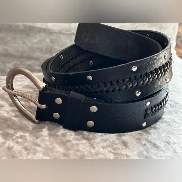 Calvin Klein Jeans Black and Silver Leather Belt - Picture 1 of 9